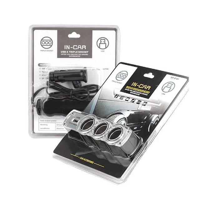 3-Port Splitter Car Charger, Power DC Socket 5V / 500mA