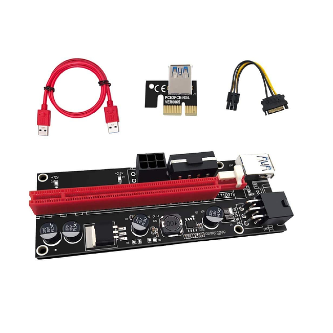 PCI-E Riser 1x to 16x Graphics Extension for Crypto Ethereum Bitcoin GPU Mining Riser Card PCIE, VER 009S 23 Inch Length USB 3.0 Extension Cable Adapter Card