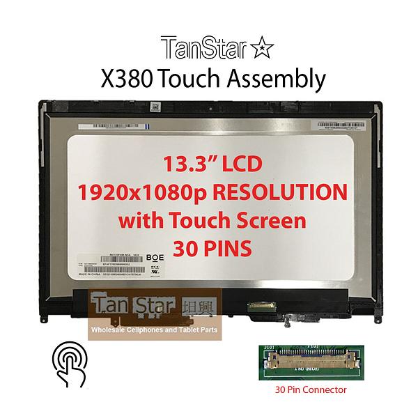 13.3" Laptop LCD Screen 1920x1080 30 Pins Full Touch Assembly with Frame for Lenovo Yoga X380