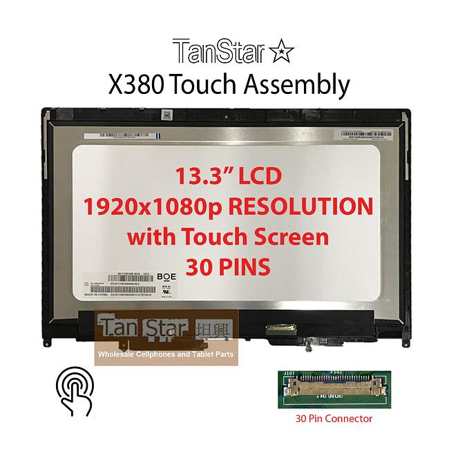 13.3" Laptop LCD Screen 1920x1080 30 Pins Full Touch Assembly with Frame for Lenovo Yoga X380