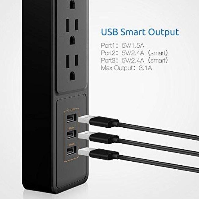 PISEN 5 AC 3 USB Outlets Surge Protector