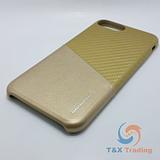 Apple iPhone 7 Plus / 8 Plus - WUW Two Tone Gold Carbon Fiber Leather Credit Card Holder Case