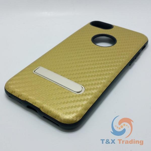 Apple iPhone 7 / 8 - Gold Carbon Fiber Case with Kickstand