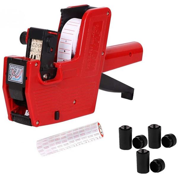 Single Row 8-Bit Price Marking Machine Price Gun Tag Marking Machine Code Coding Machine MX5500 Price Marking Machine, A Free Roll of Label Paper and  Ink Wheels (Red)