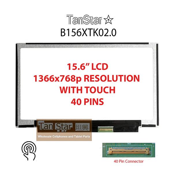 15.6" Laptop LCD Screen + Touch Screen 1366x768p 40 pins B156XTK02.0