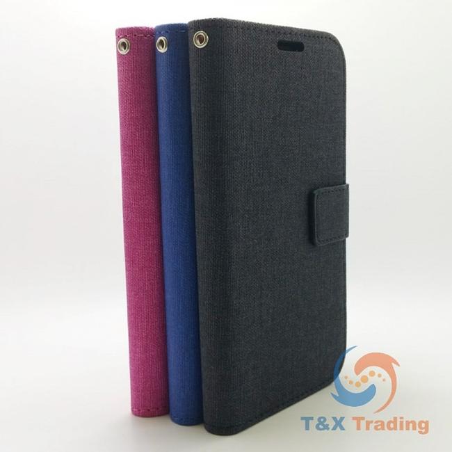 LG G7 - Cloth Leather Book Style Wallet Case with Strap