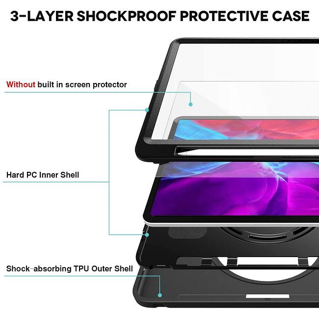 Apple iPad 12.9" 4th Gen / 5th Gen / 6th Gen / iPad Air 13" M2 (2024) - Heavy Duty Shockproof Rotatable Case with Kickstand