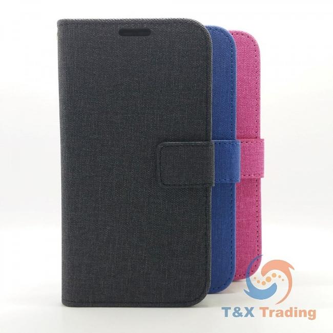 Samsung Galaxy A8 2018 (A530) - Cloth Leather Book Style Wallet Case with Strap