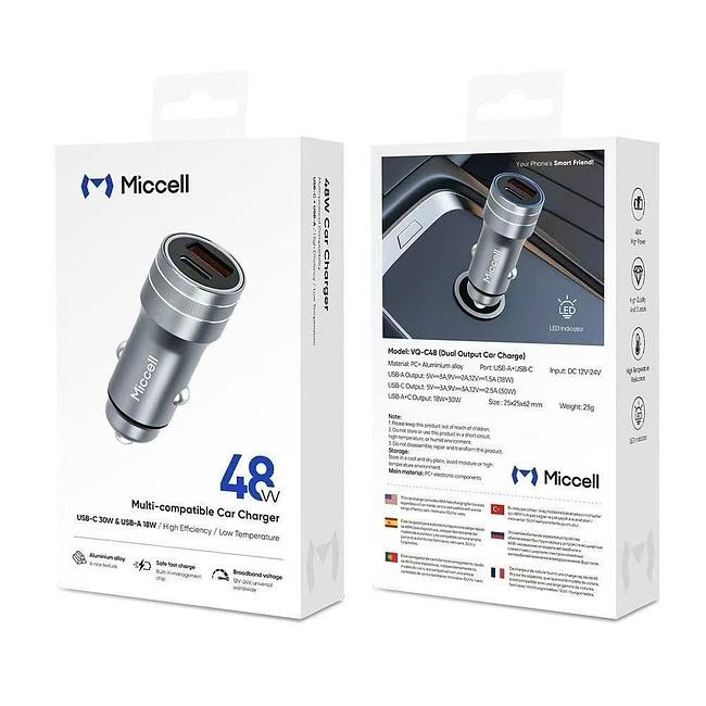 Miccell 48W Ultra Fast Charging USB and Type C Car Charger Adapter VQ-C48